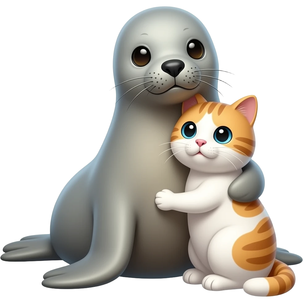A seal hugging a cat emoji