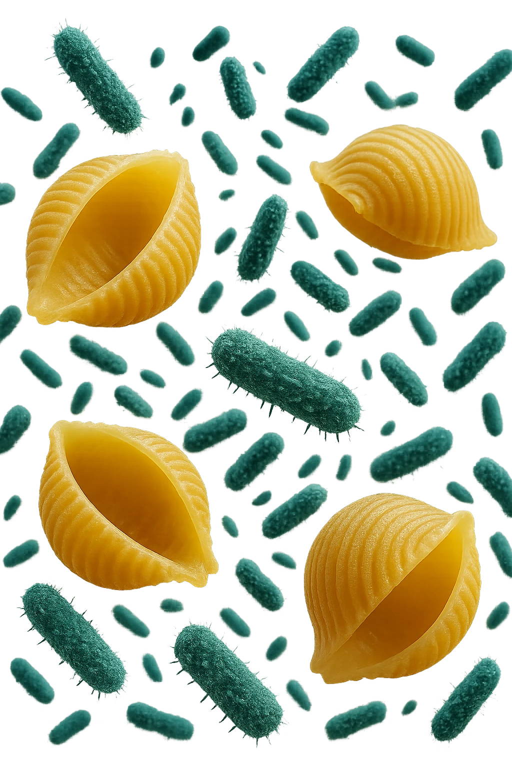 BATTERI intestinALI FLUTTUANO IN ARIA CON PENNE DI PASTA RIGATE, IPERREALISTICO 4K emoji
