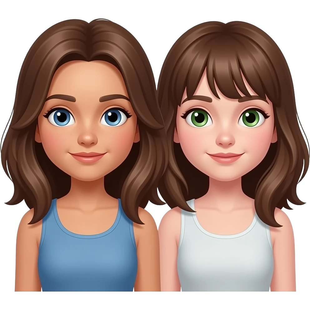 make to best friends. its two girls. the one with brown hair and blue eyes, the other one with brown hair and green eyes and more pale in the skin than the one with blue eyes who is a little more tanned emoji