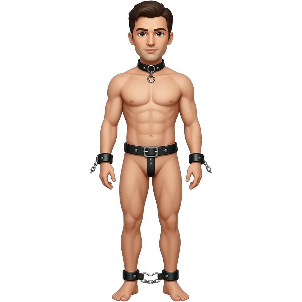 A full body of a man from head to toe With no clothes on wearing a flat Chasity cage emoji
