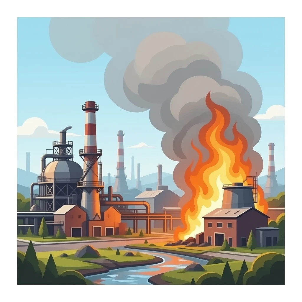 exploded burning factory super-realistic PNG emoji