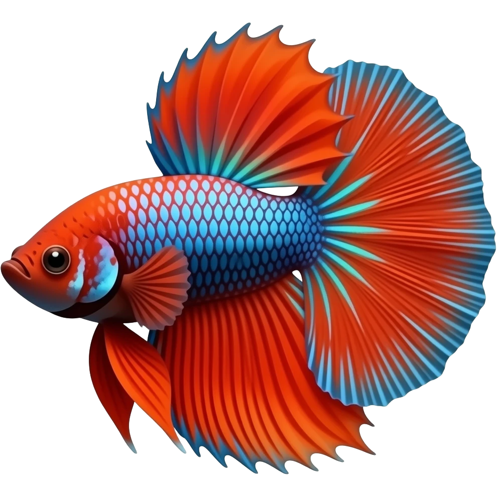 Red and orange with some blue and green scales Betta fish emoji