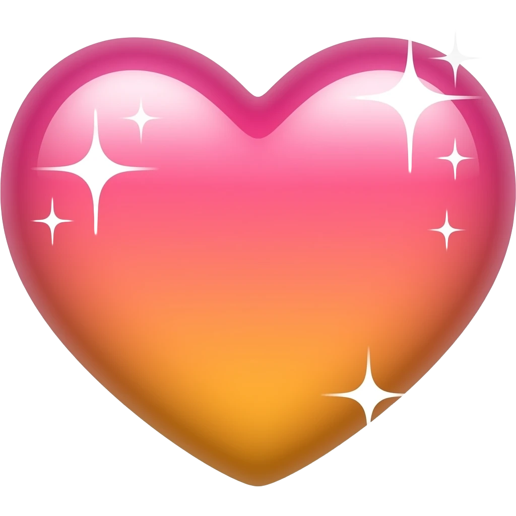 Pink and orange gradient heart with sparkles emoji
