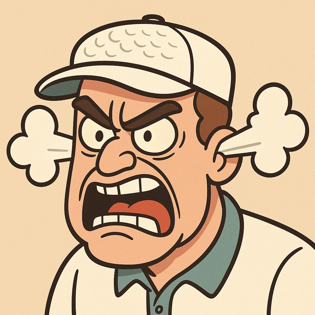 furious golfer's face, steam from ears, golf hat, animated style, bold lines emoji