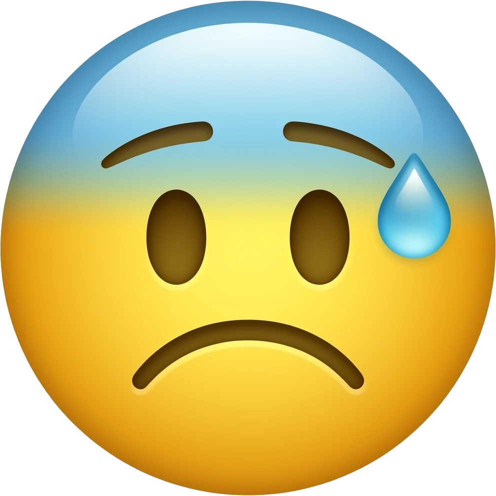 Yellow circle being disappointed and having a blue blurred top and a sweat emoji