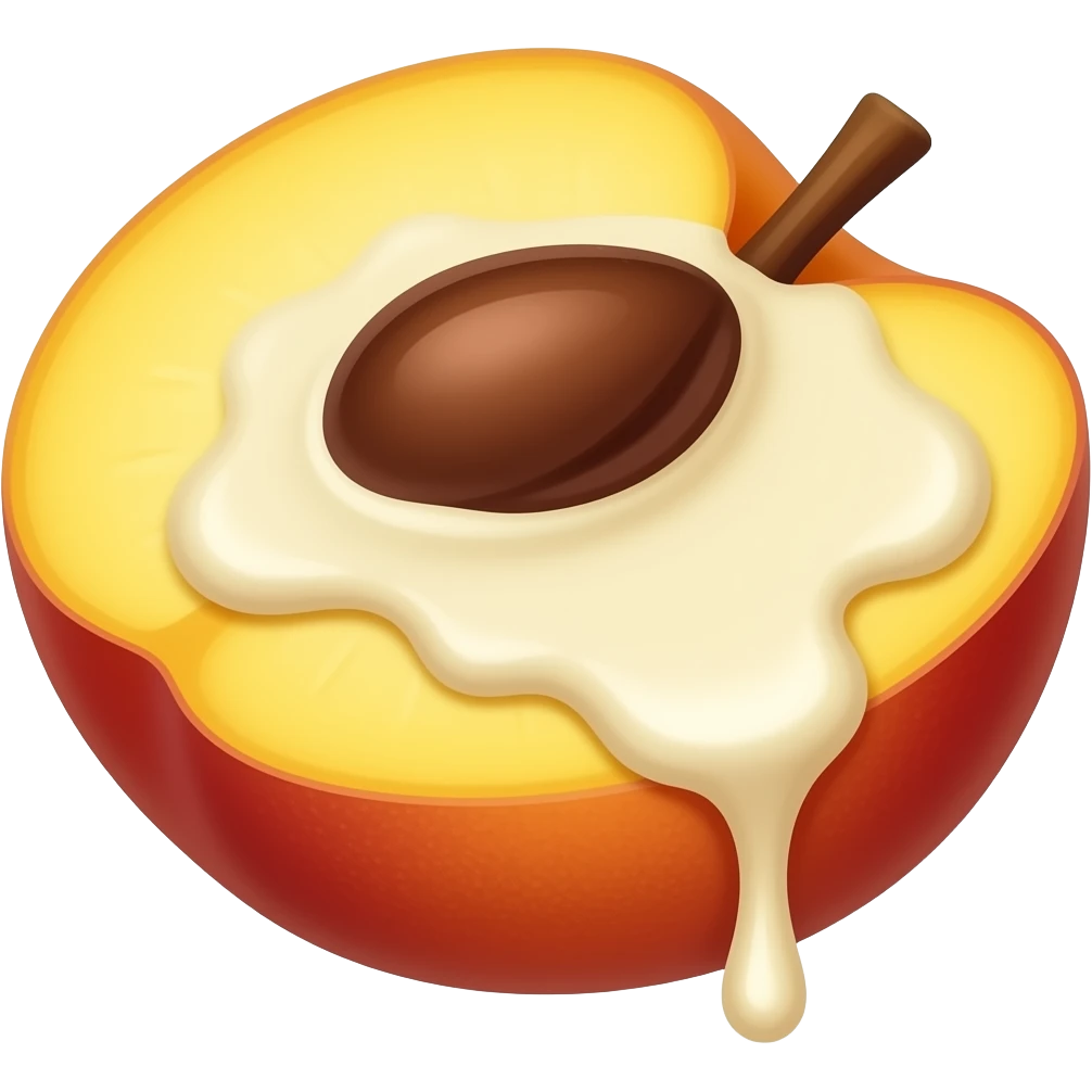 White chocolate dripping from the inside of peach emoji
