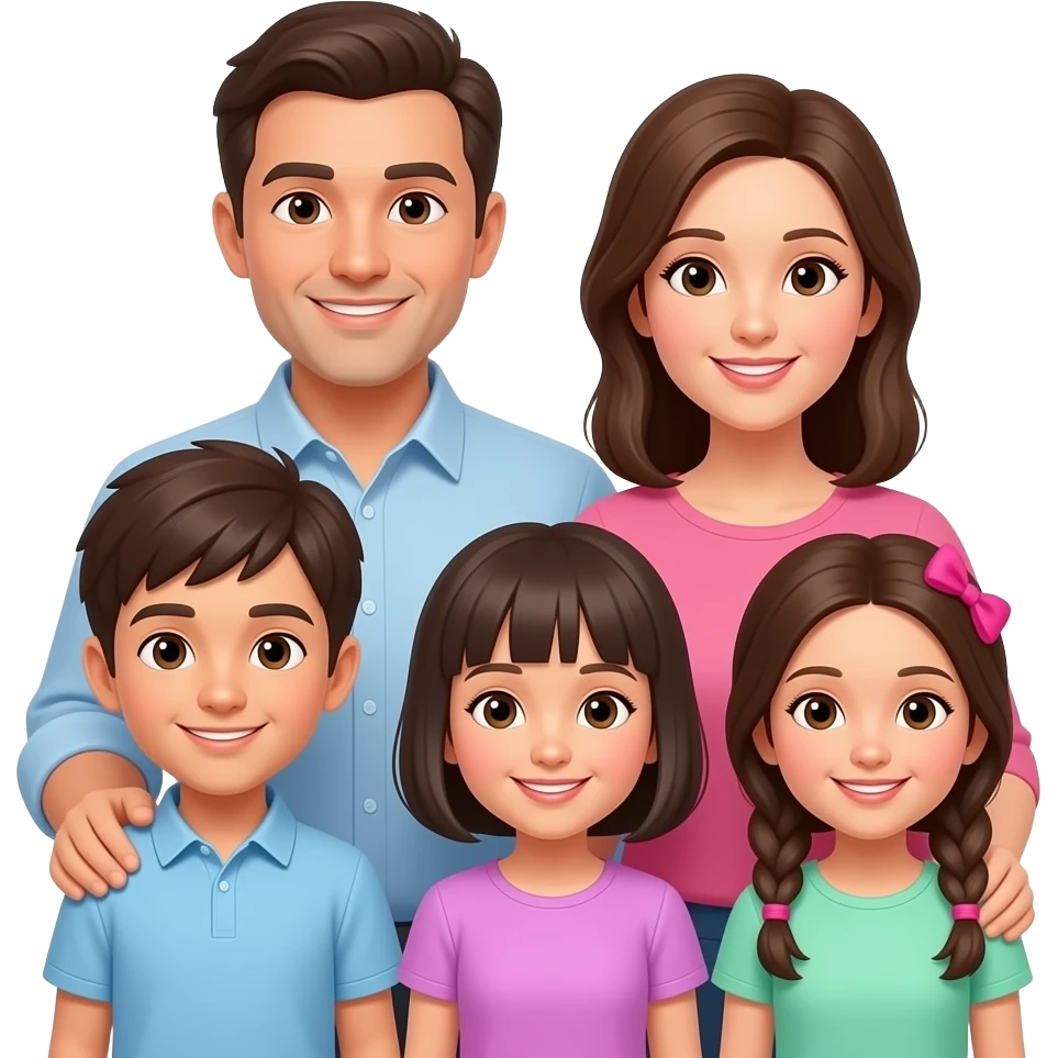 A family of 5, dad, mum, a boy and 2 girls emoji