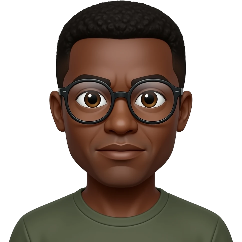 A Black man with a nerd expression, wearing magnifying glasses, and a bowl haircut emoji
