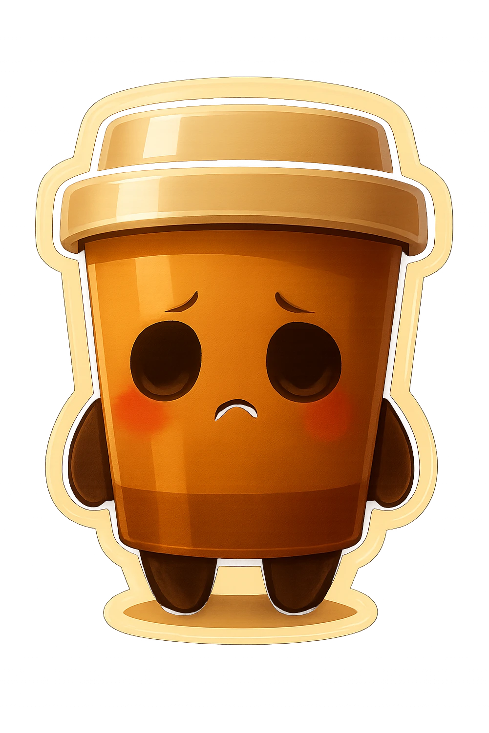 Tall coffee cup, dramatic, hiding, eyes to ground emoji