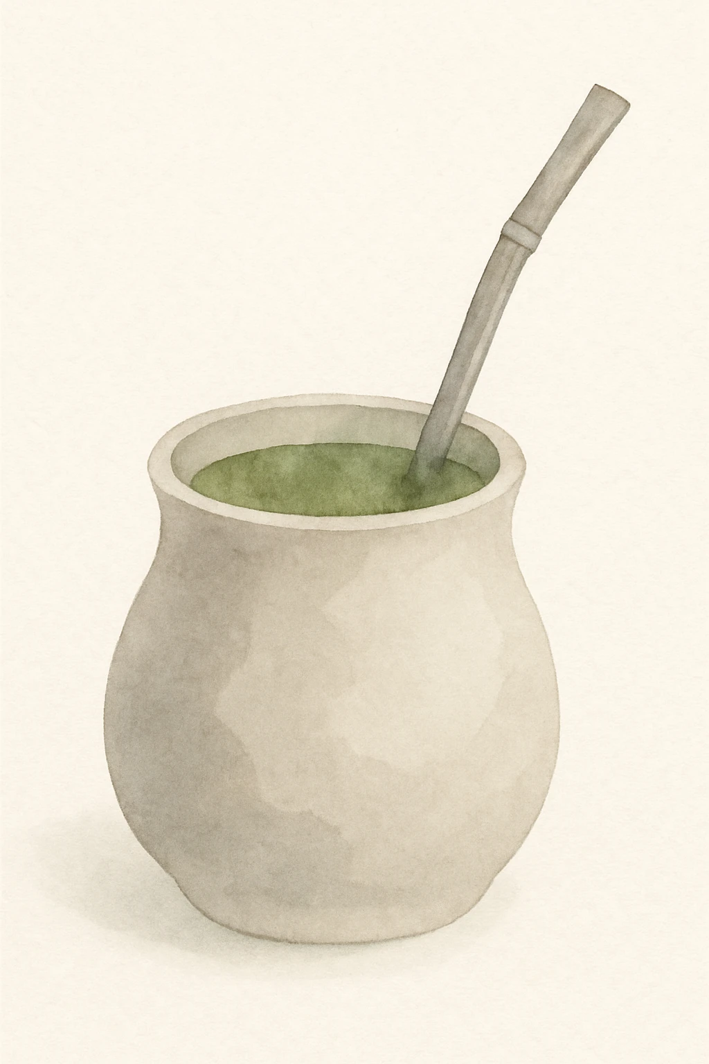 illustrative style mate tea cup with green tea and a bombilla, simple background, focus on the cup with tea and bombilla emoji