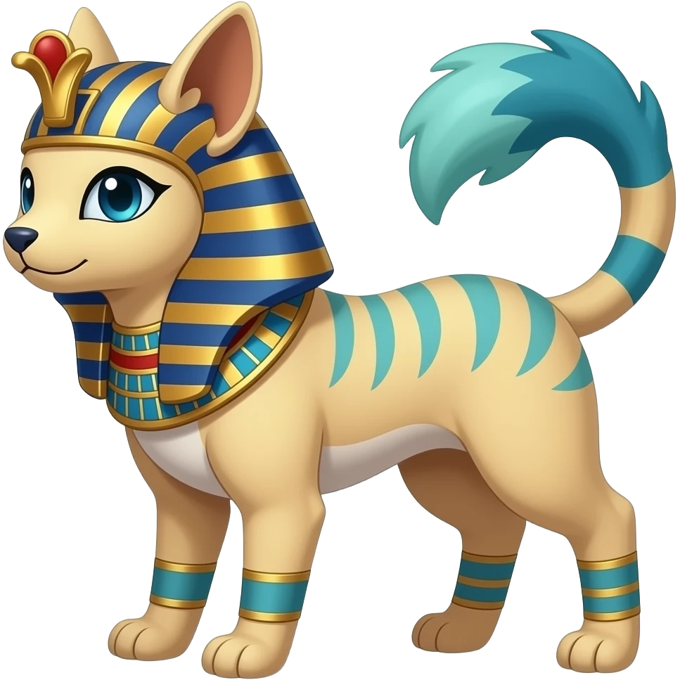 Scale-patterned ancient Egyptian Short-legged quadrupedal elegant oriental feral painted Absol-Glaceon-Sylveon-animal-Fakémon-fusion-hybrid-creature emoji