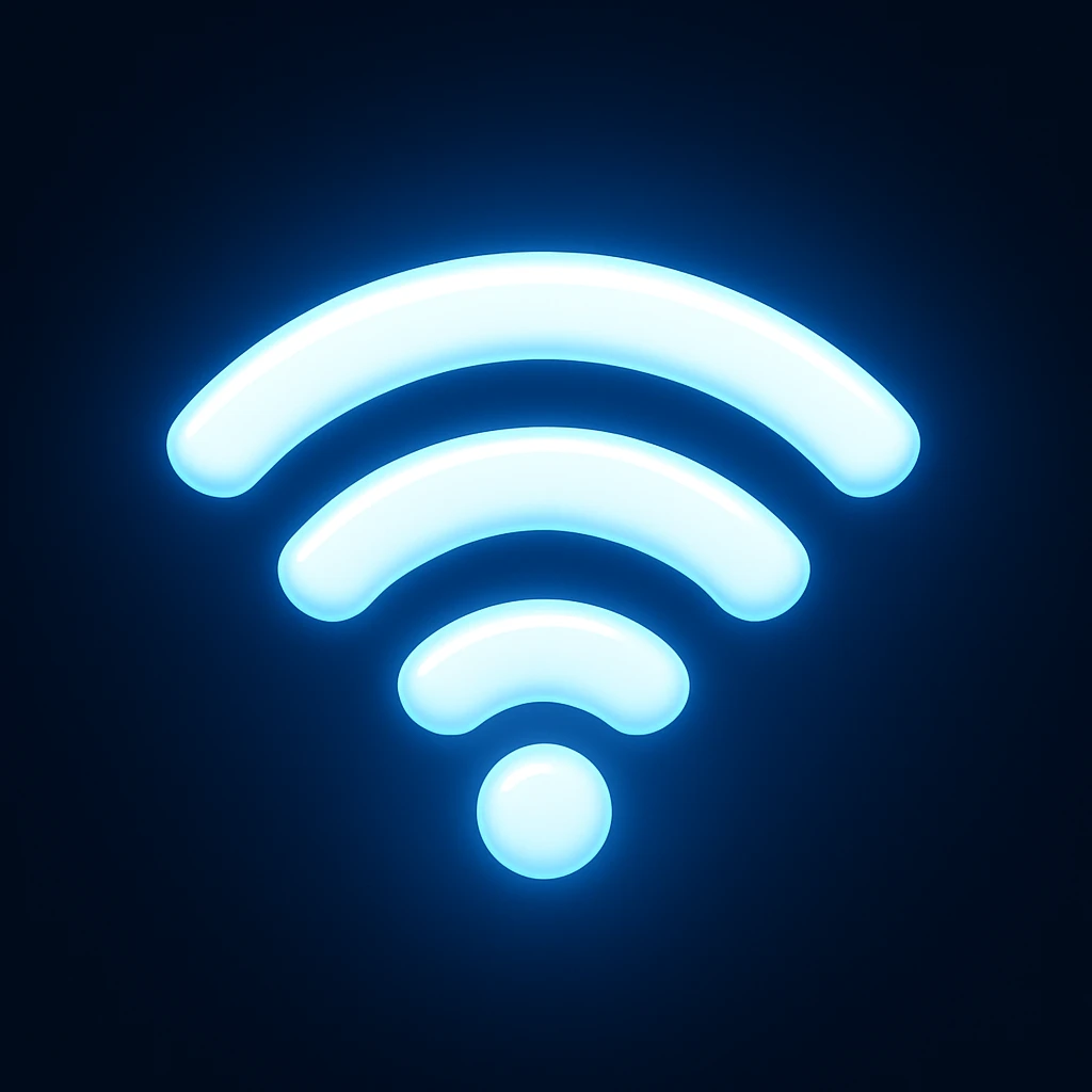 Create a wifi symbol emoji exactly like the reference image in iOS emoji style. Match the same shape, color, and glow effect, ensuring it is smooth and shiny. emoji
