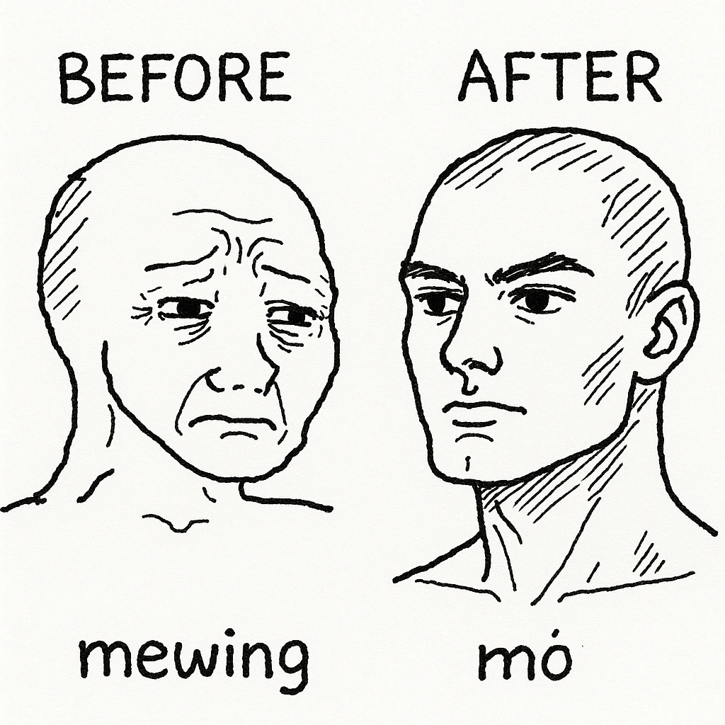 mewing meme, before and after face, funny emoji