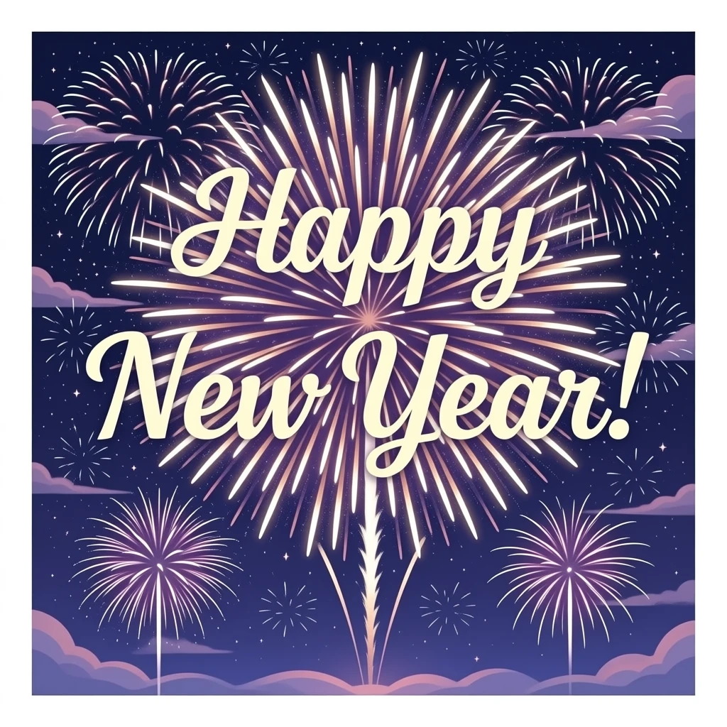 a firework display with the words 'Happy New Year!' over it emoji