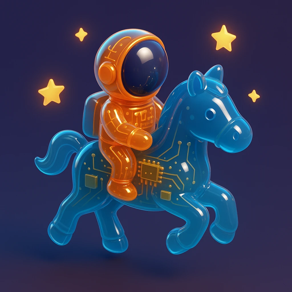 astronaut on horseback with stars in background emoji