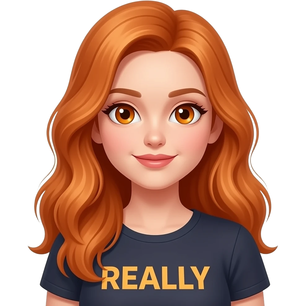 sexy girl with overlong ginger hair and ginger eyes a top with REALLY... written on it emoji