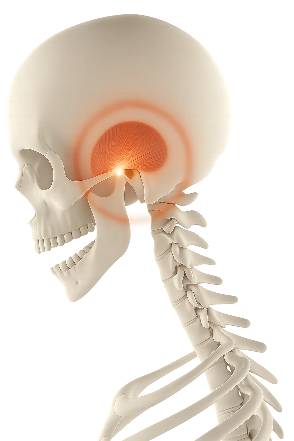focus su muscolo temporale illuminato con un cerchio emoji