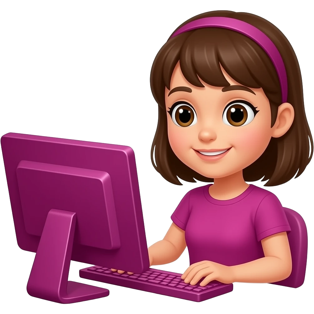 chica trabajando con una computadora fucsia emoji