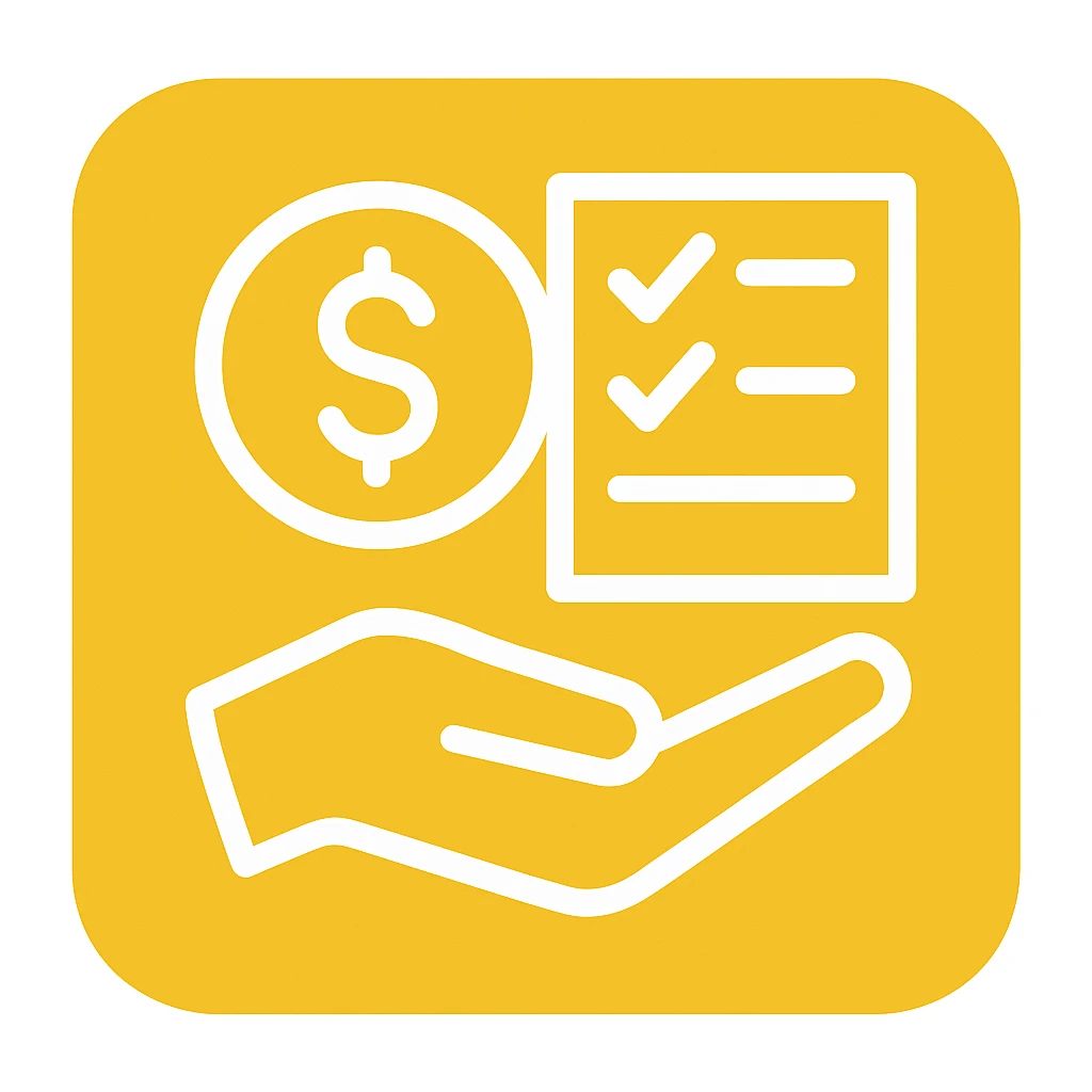 An icon with yellow background, white inner lines, meaning Finance, request to pay emoji