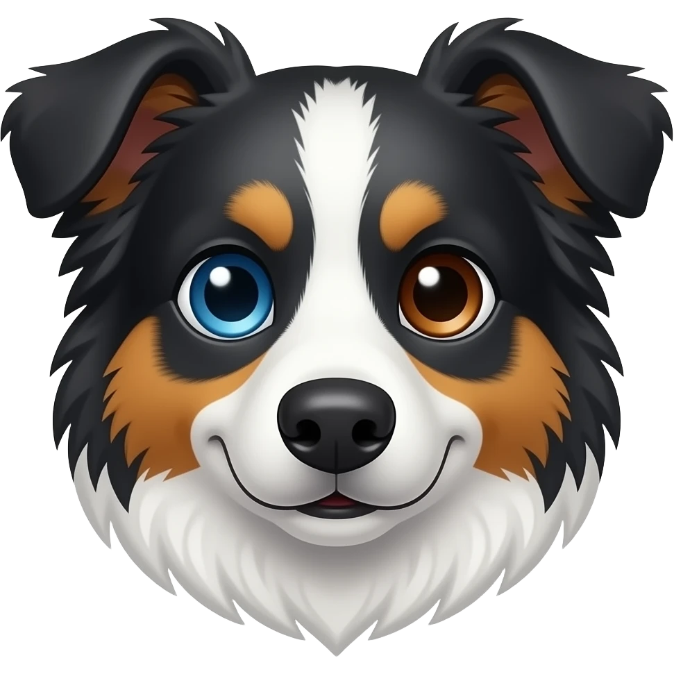 blue merle tri border collie with one blue eye one brown eye. Face only. Shorter coat emoji
