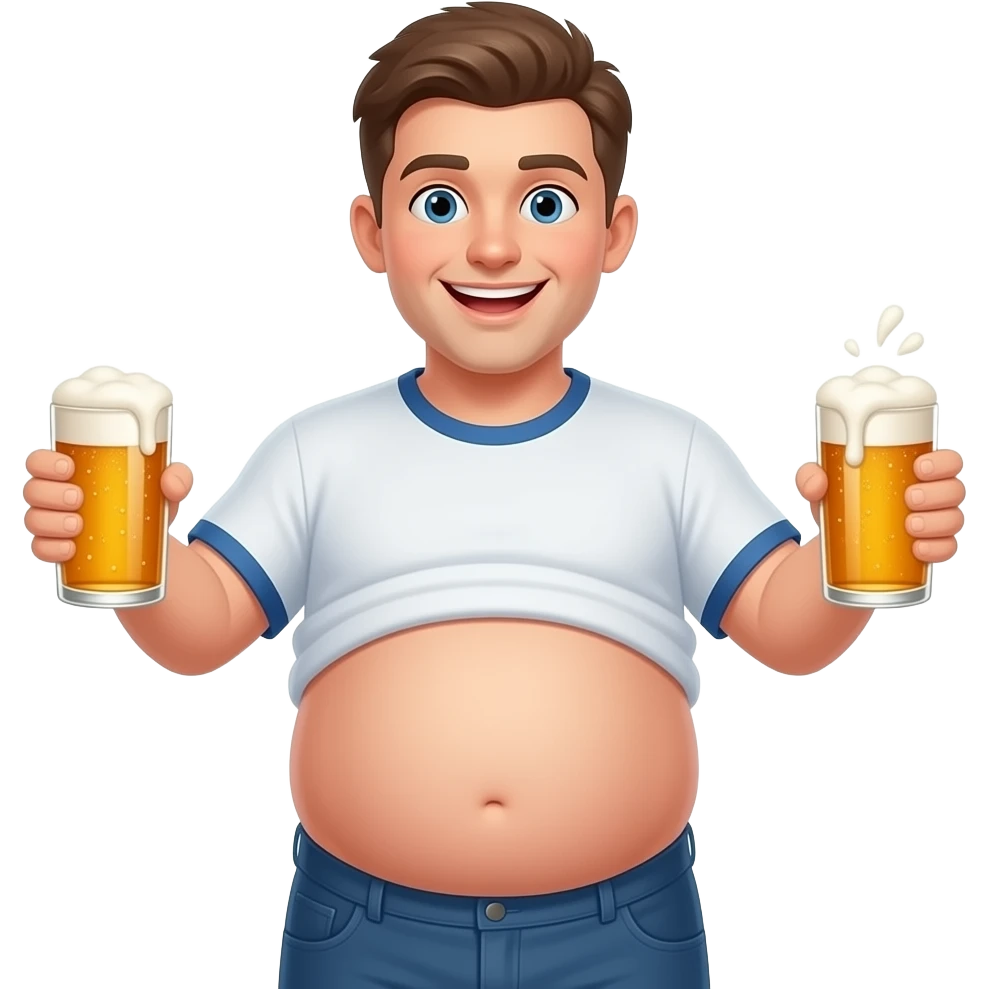Zrób chłopak 13 latek z piwny brzuchem🫄🏼 kształt jak piłka twarty brzuch i bardzo ogromny brzuch i trzyma oba piwa 🍻 emoji