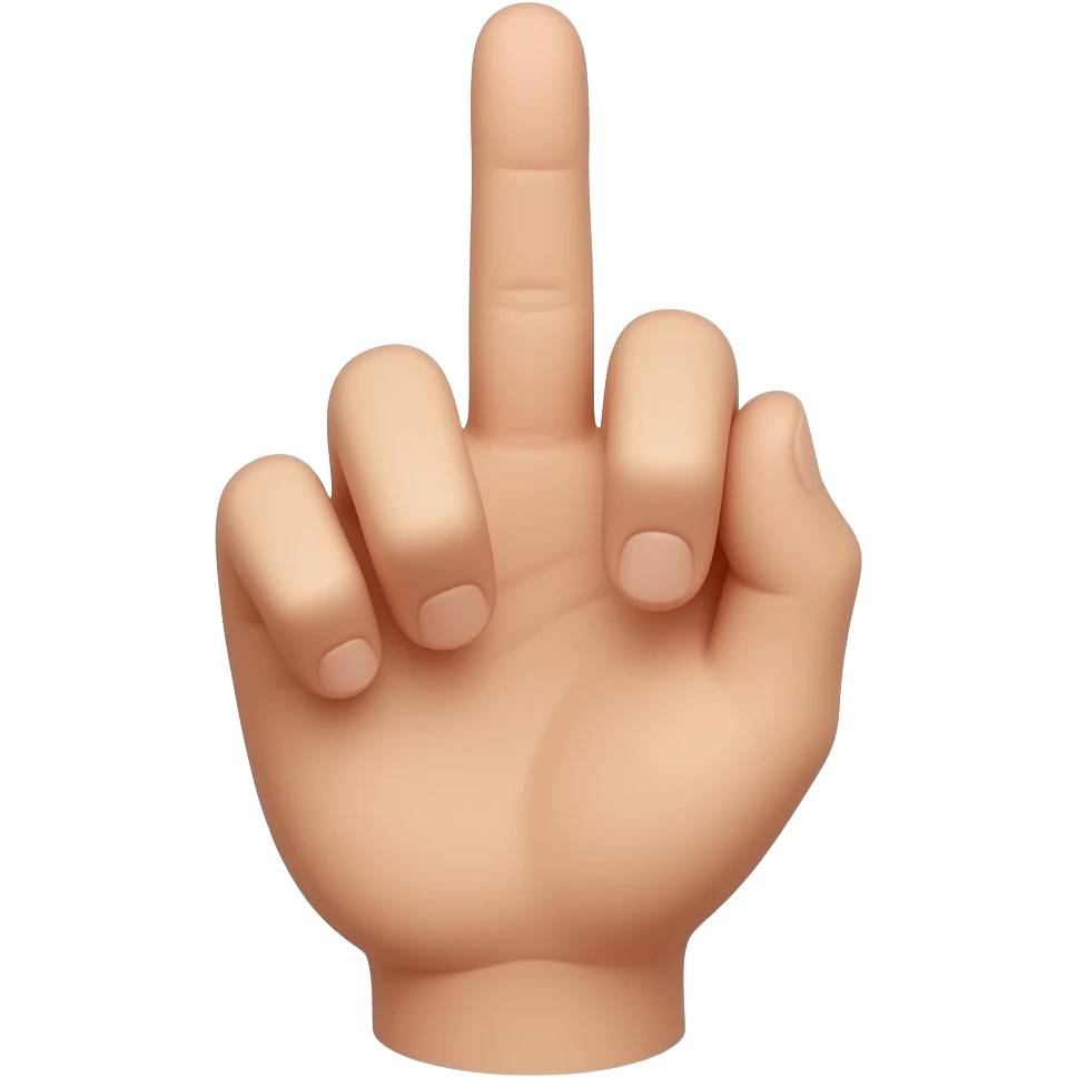 Hand met opgestoken middelvinger die maar half zo lang is. Een hand heeft vijf vingers, de middelste staat omhoog emoji