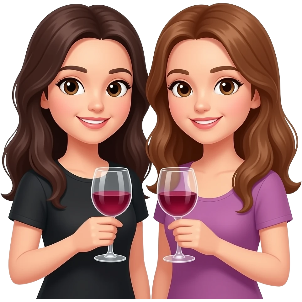Two girl bestfriends with wine glasses emoji