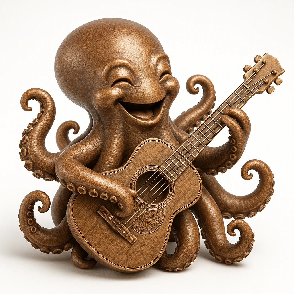 happy octopus with multiple arms playing guitar emoji