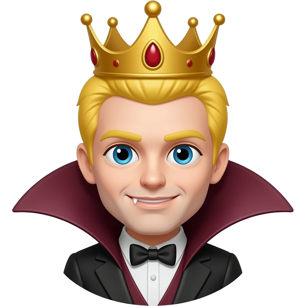 kind peach colour vampire king with crown with little yellow hair emoji