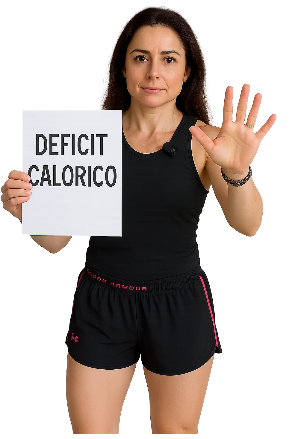 Donna con in mano una dieta con scritto "Deficit Calorico" emoji