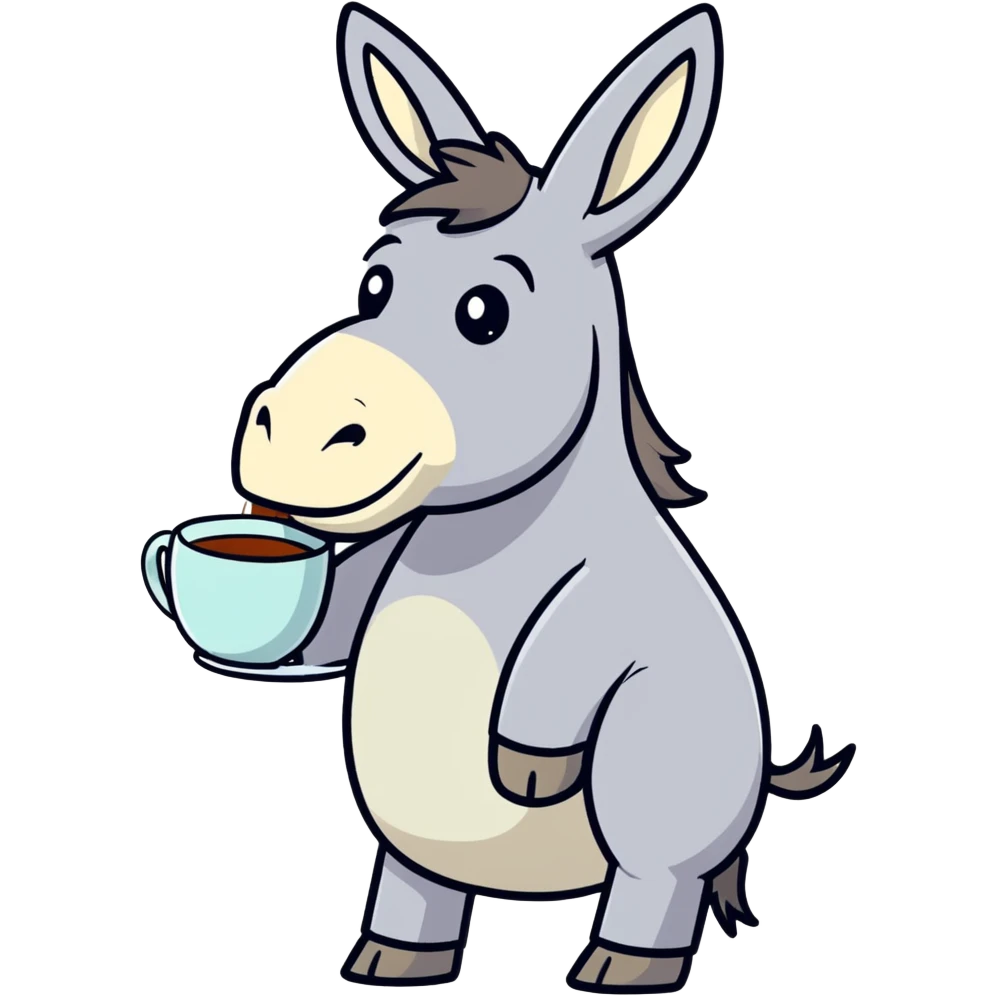 Nauseous happy donkey drinking tea emoji