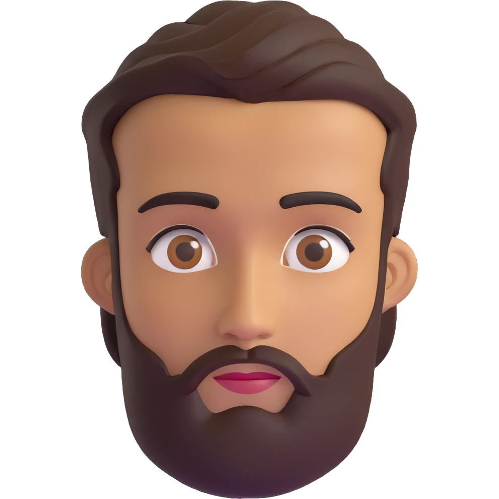 3d male character with olive complexion, brown eyes, medium beard, and connected eyebrows emoji