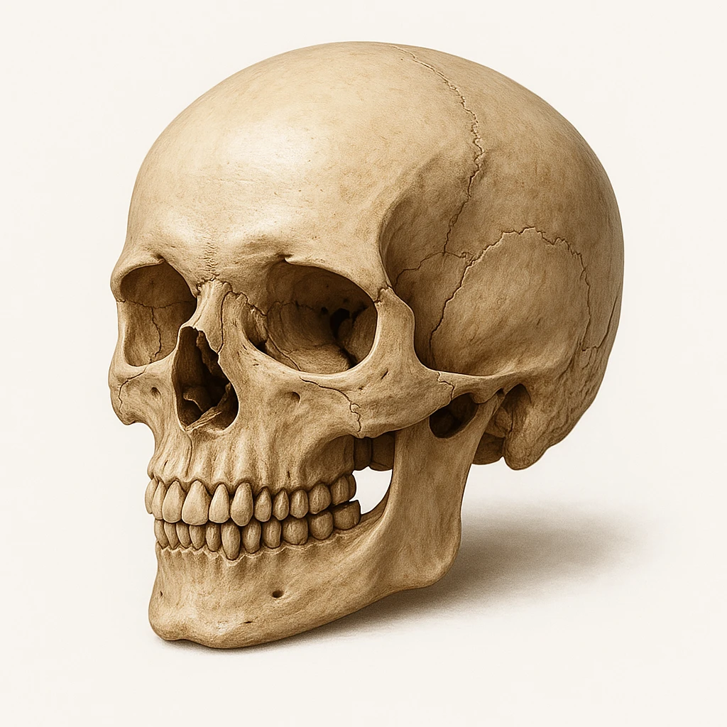 a human skull, realistic, detailed, on white background emoji