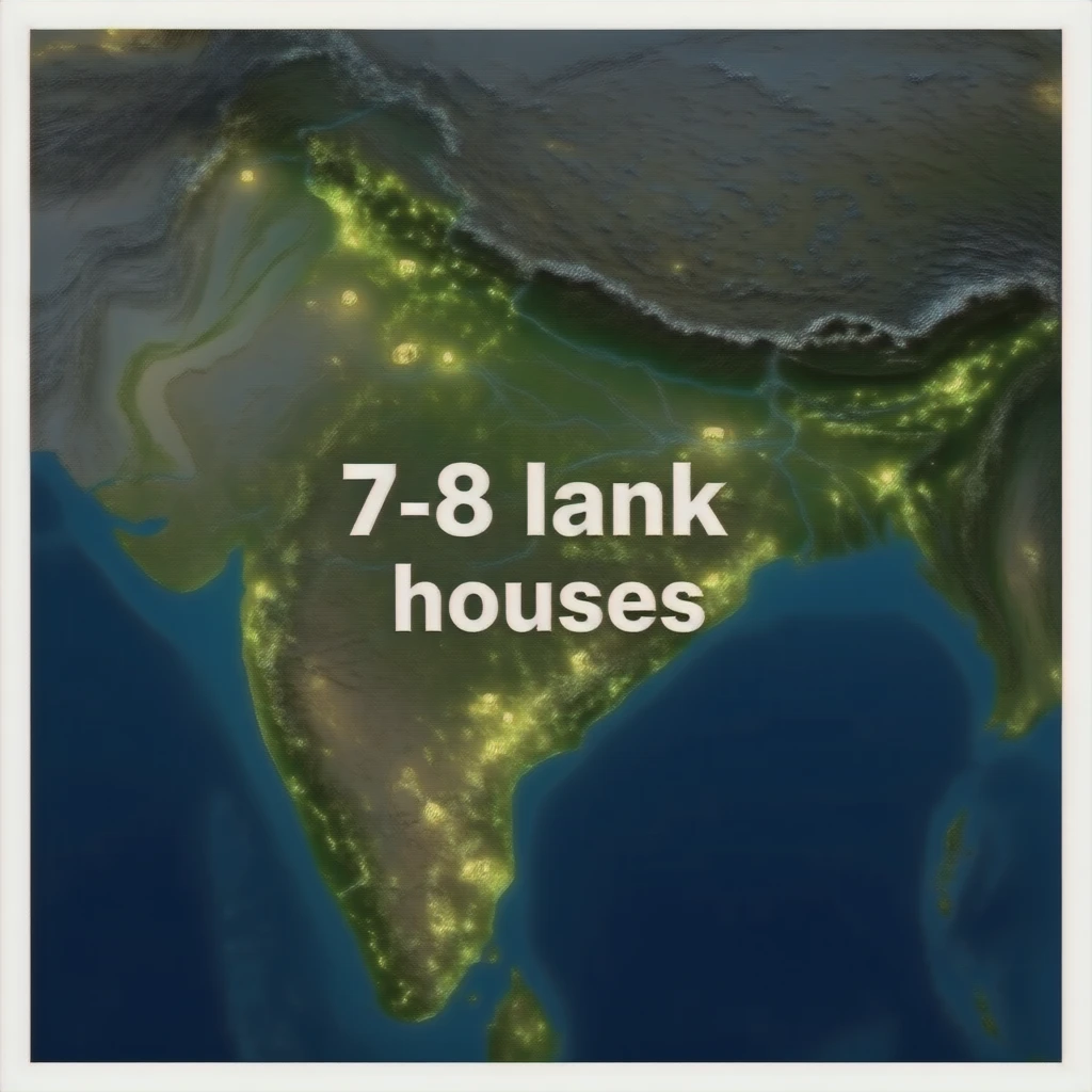India map from space with full houses lights on
a text as "7-8 lakh houses" emoji