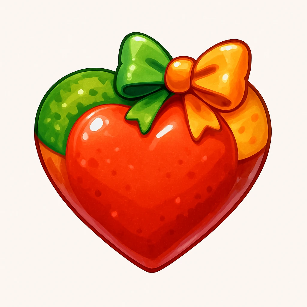 food heart emoji, shiny, with a bow accent emoji