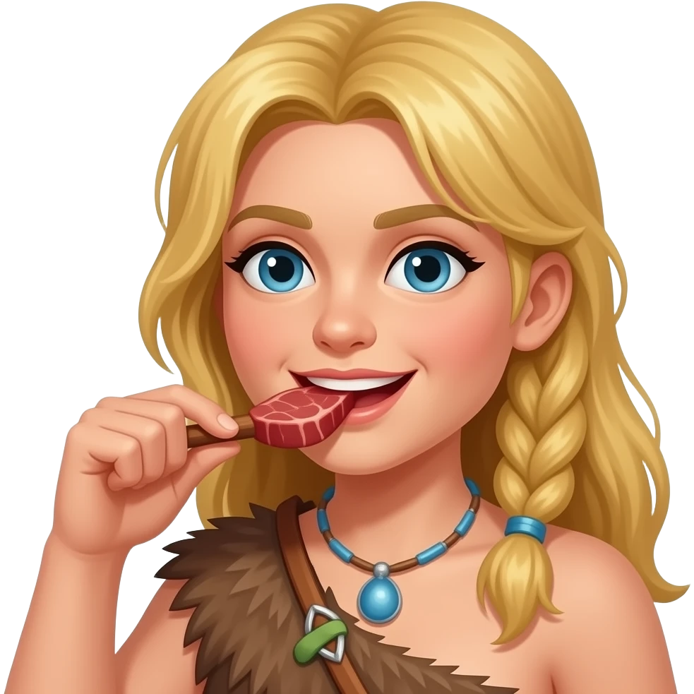 blonde cavewoman eating meat emoji