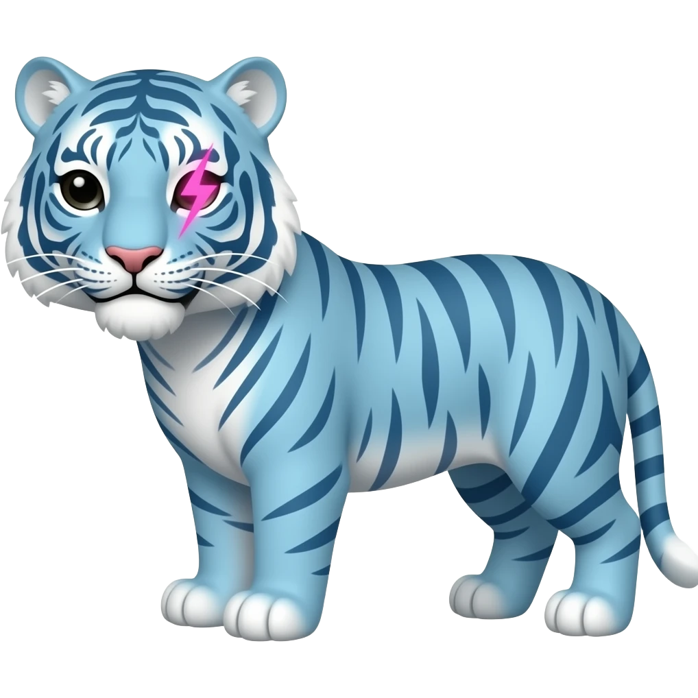 Make a light blue tiger with a pink thunder ne’er the eye emoji