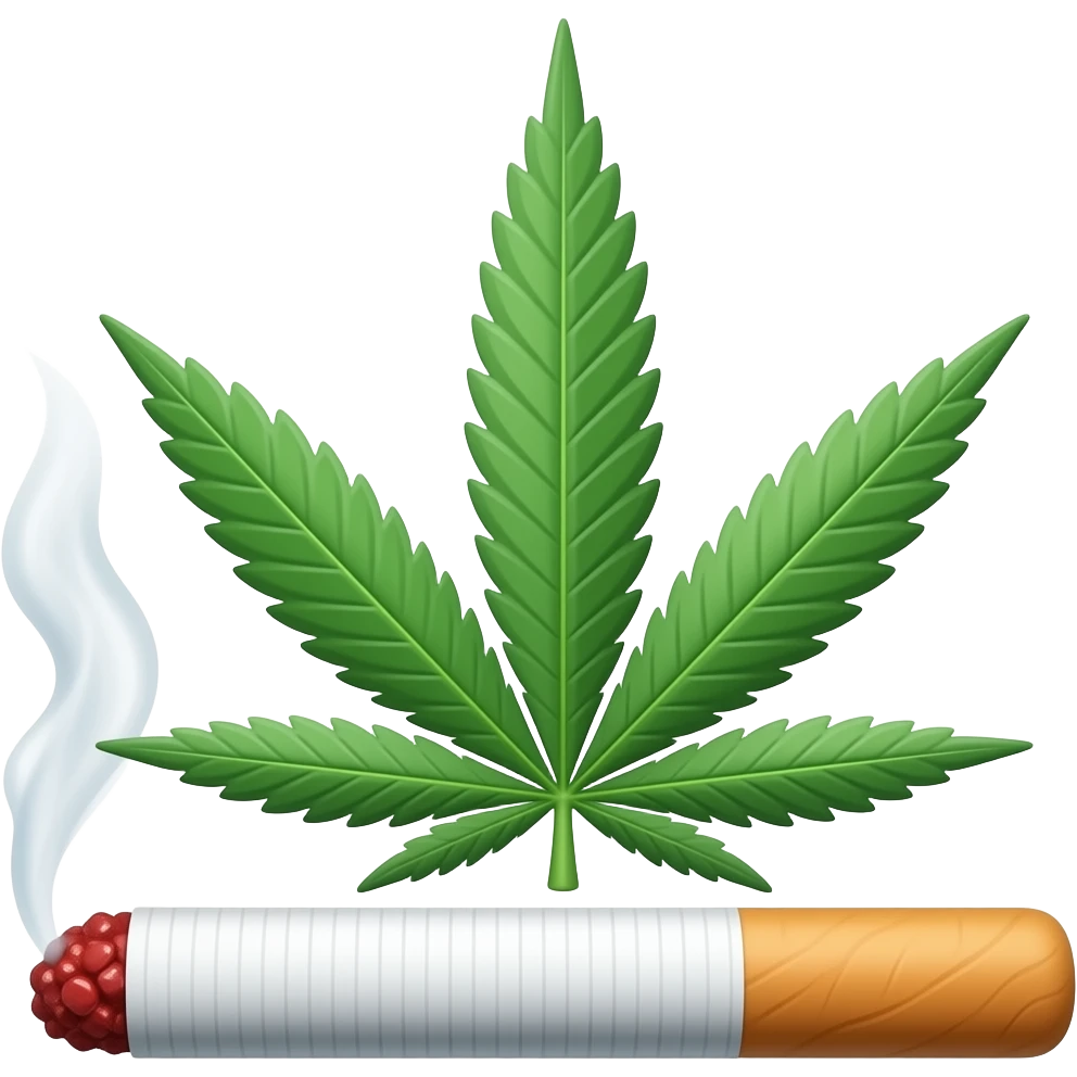 a joint with a red heater and smoke in the form of marijuana leaves . emoji