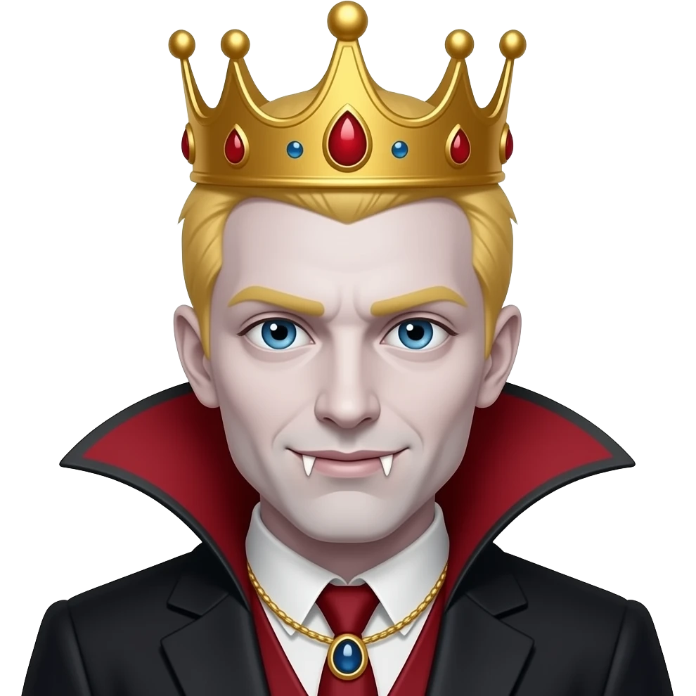 skin colour vampire king with crown with little yellow hair emoji