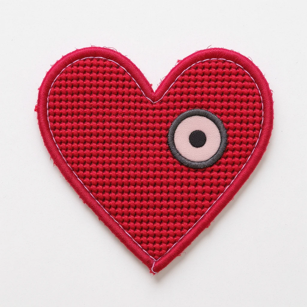 emo heart with a stitched patch emoji