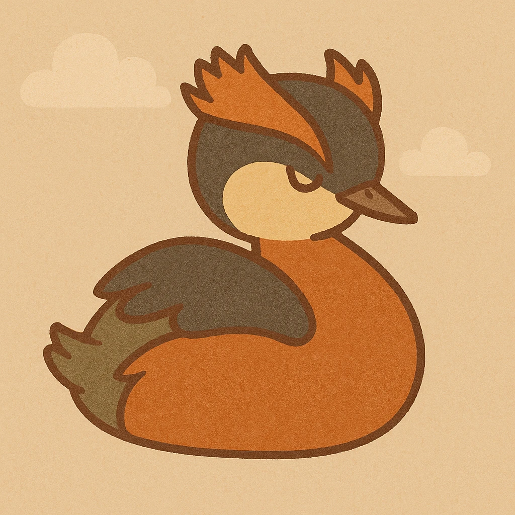 cartoon style horned grebe bird, bright colors, simple background emoji