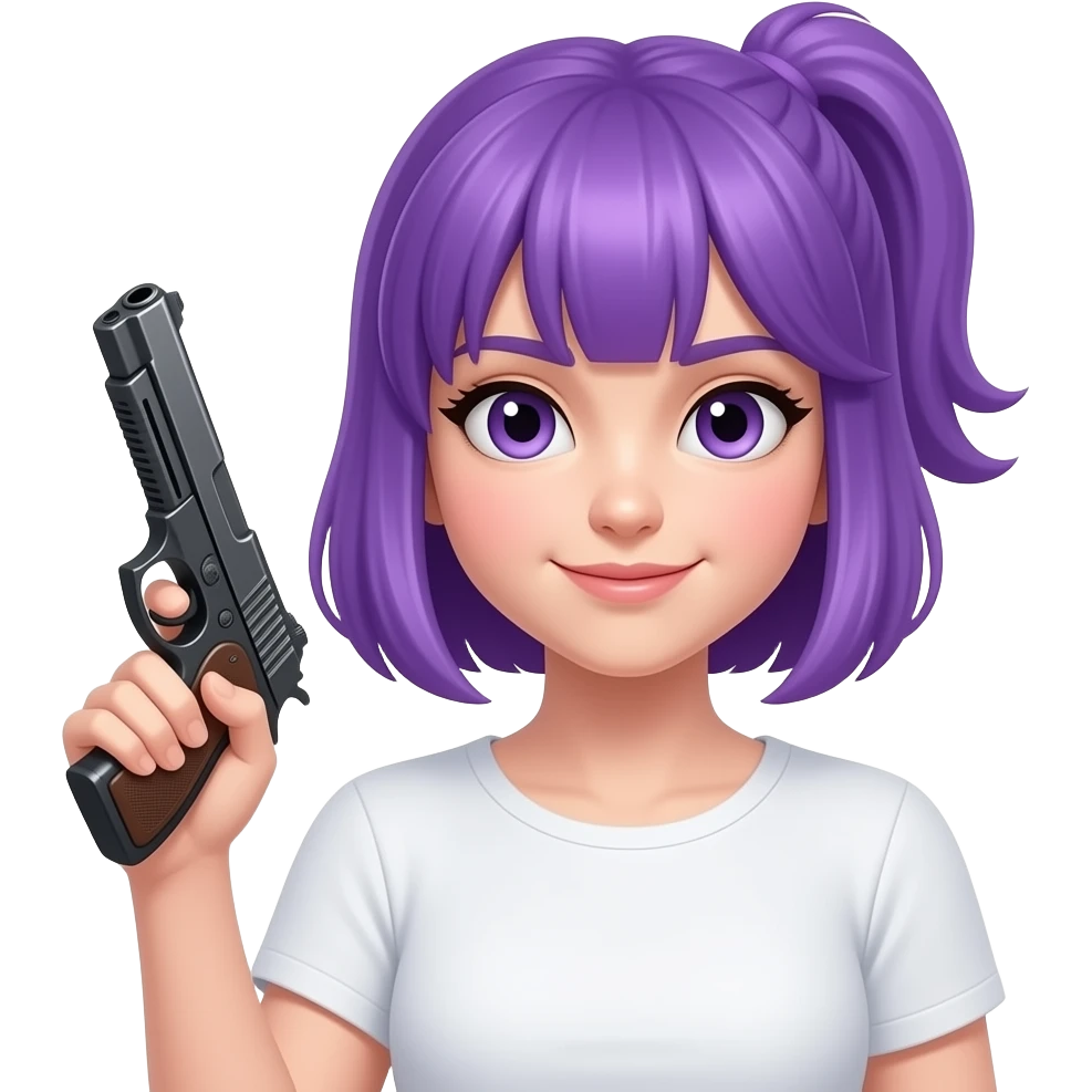 Pretty white girl with purple hair holding gun emoji