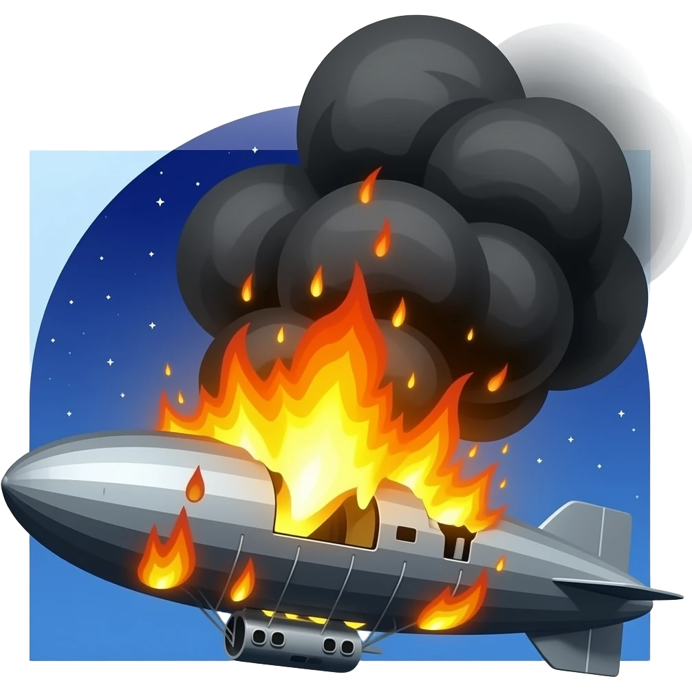 cinematic realistic scene of a german zeppelin 'hindenburg' burning emoji