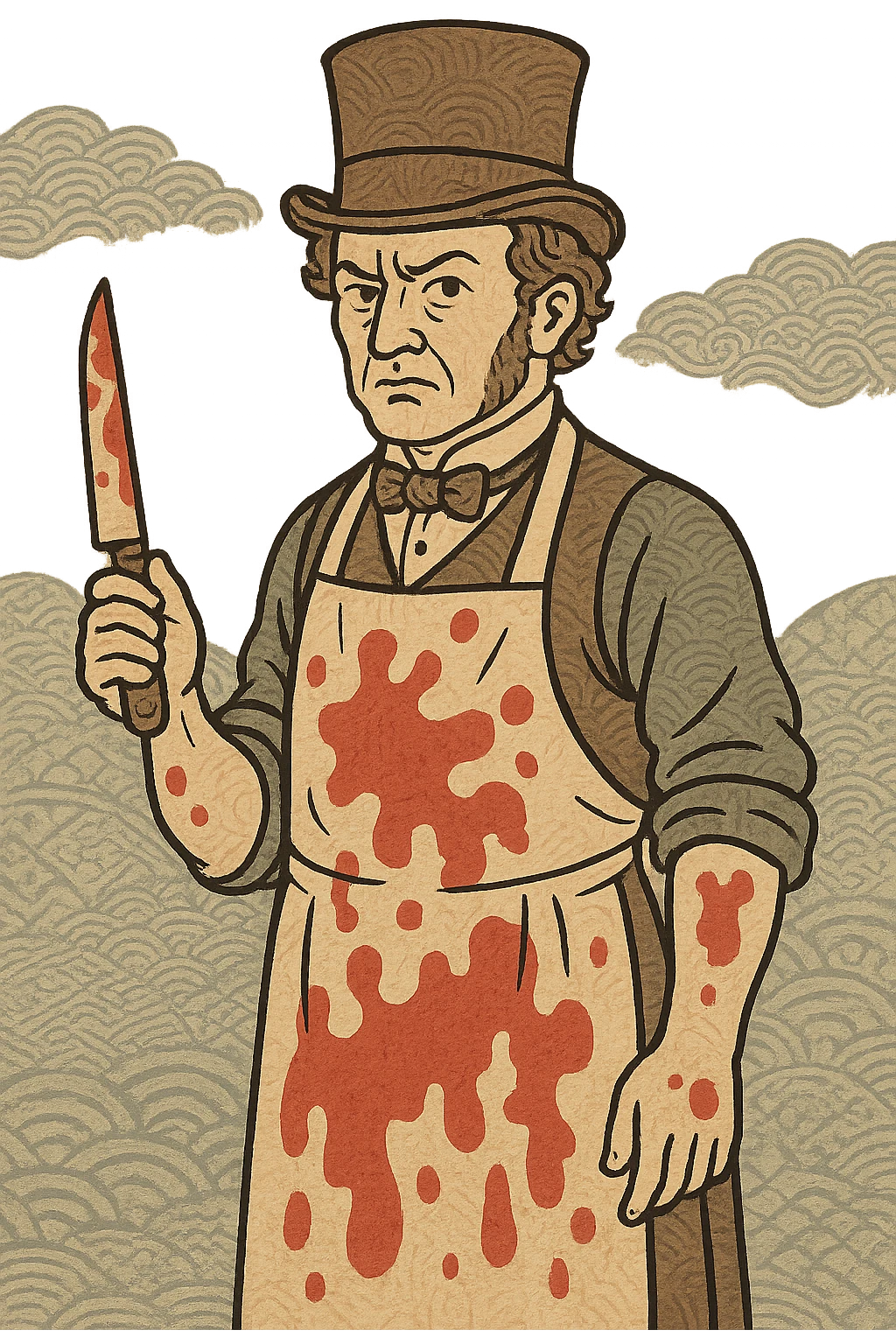 A victorian surgeon with a knife and bloody clothing emoji