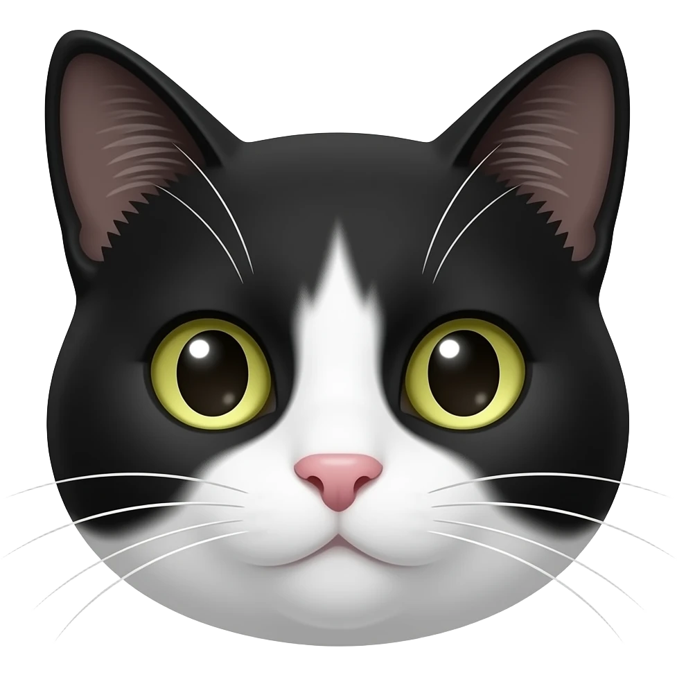 Create an emoji of this black and white cat. The only white on her face is on her right jaw. emoji