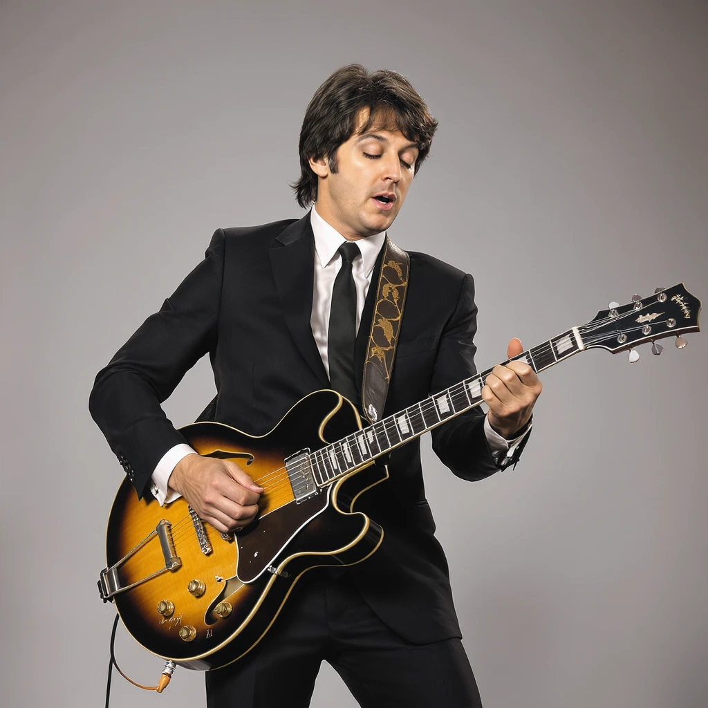 Paul McCartney playing guitar suit emoji