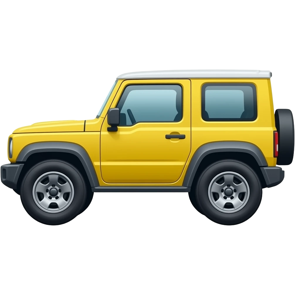 side view of an unlabeled yellow off-roader, classic emoji style, left facing emoji