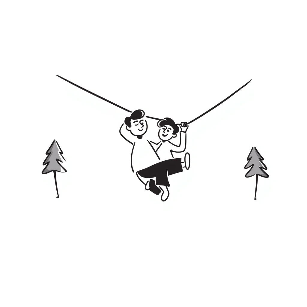 doodle style man riding on a zip line emoji