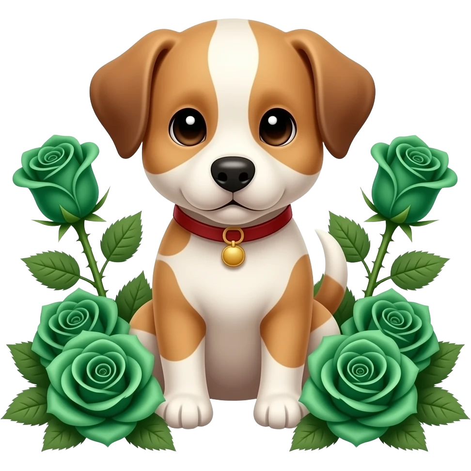 Puppies with emerald green roses and thorns emoji