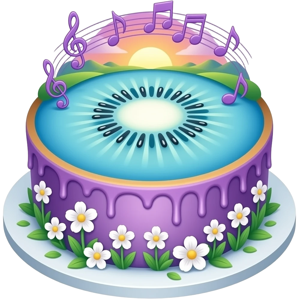 A purple and blue Kiwi music sunset spring cake emoji